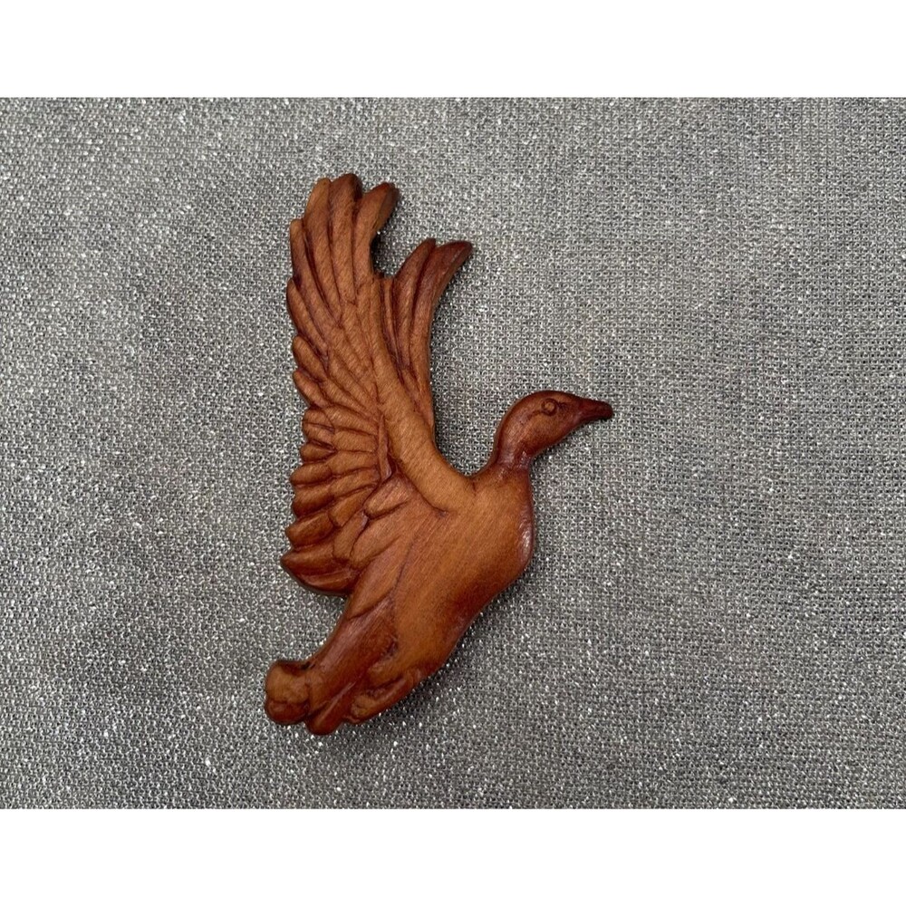 Vintage 40s Carved Wooden Duck Brooch 1940s Retro Bird Cute Boho Rockabilly Pin